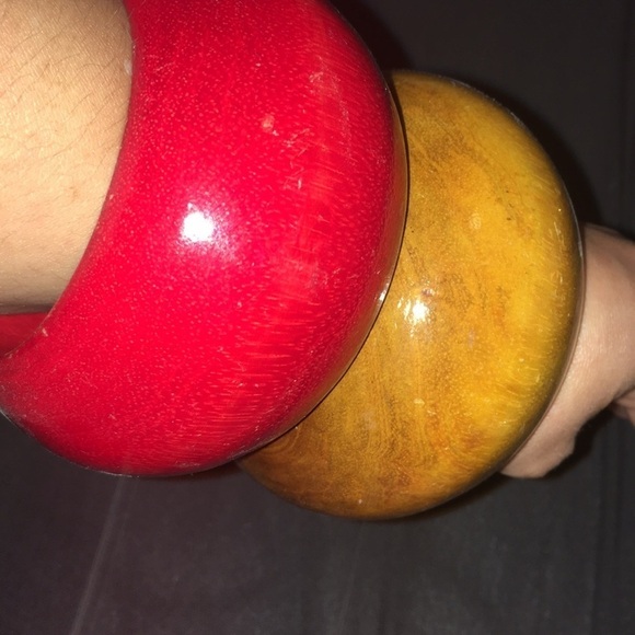 Vintage oversized Handmade Wooden Bangles Set red tan Oprah’s favorite things - Picture 4 of 5